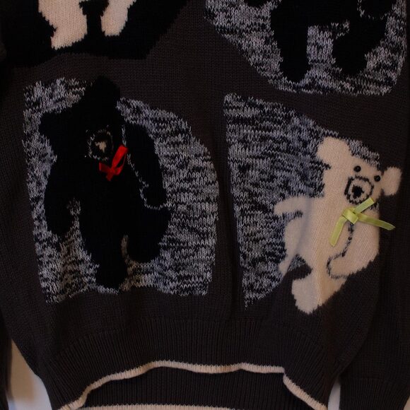 Kawaii VTG Bear Sweater AJ Friends Ribbon Cozy 90s Wool Blend M | Soft Autumn - Picture 4 of 10